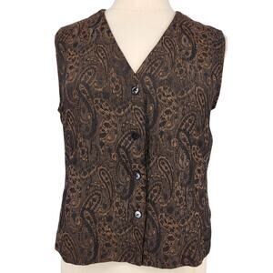 Chico’s Brown Paisley Sparkle Vest – Deep V-Neck with Button Front
